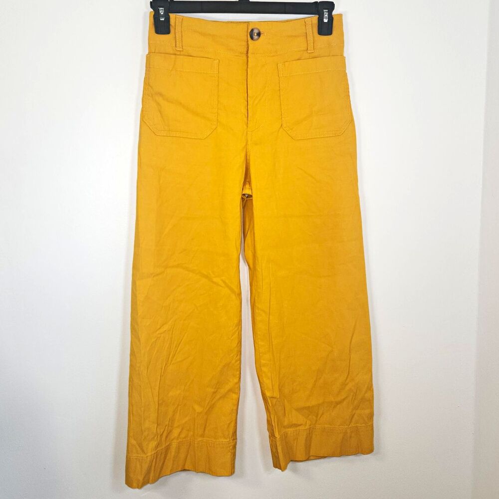 Anthropologie Maeve Collete Yellow Wide Leg Cropped Pant 27 Petite linen blend